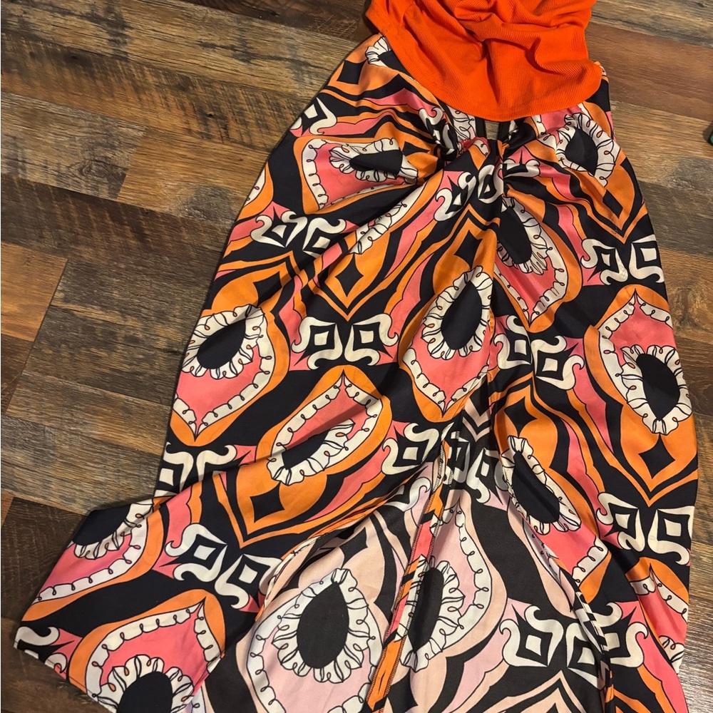 Vibrant Maxi Skirt with Orange Waistband